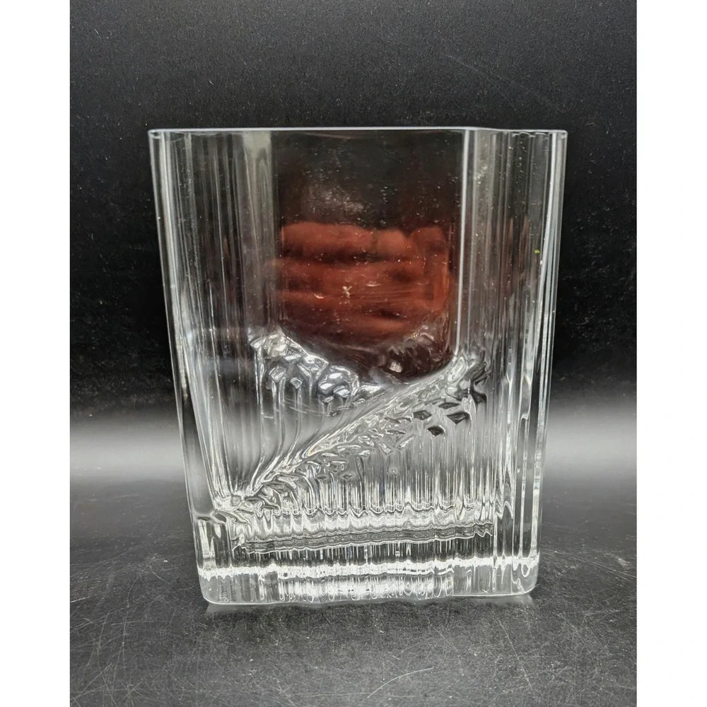 Vintage Brutalist Iittala Sointu Ice Glass Vase Heavy Rectangular Art Glass MCM